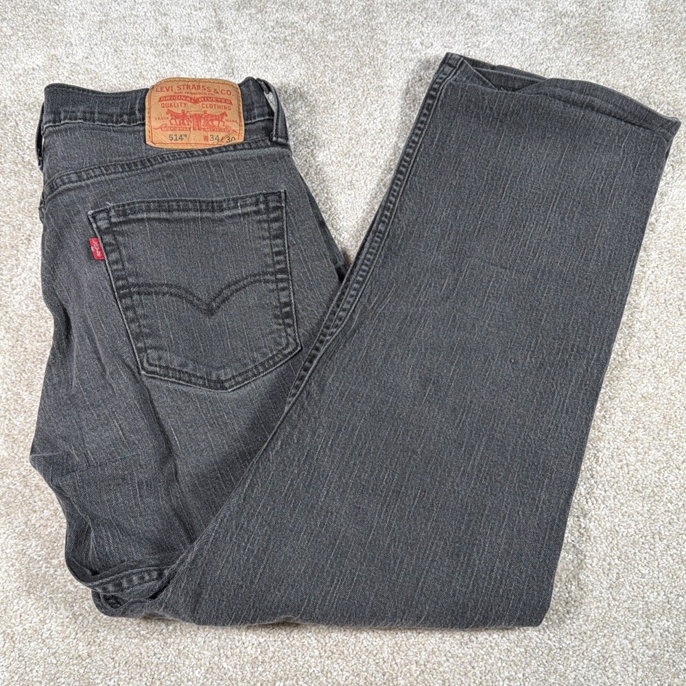 Levis 514 Straight Leg Gray Jeans Mens 34 X 30‎ (FITS 33 X 27) HEMMED Denim